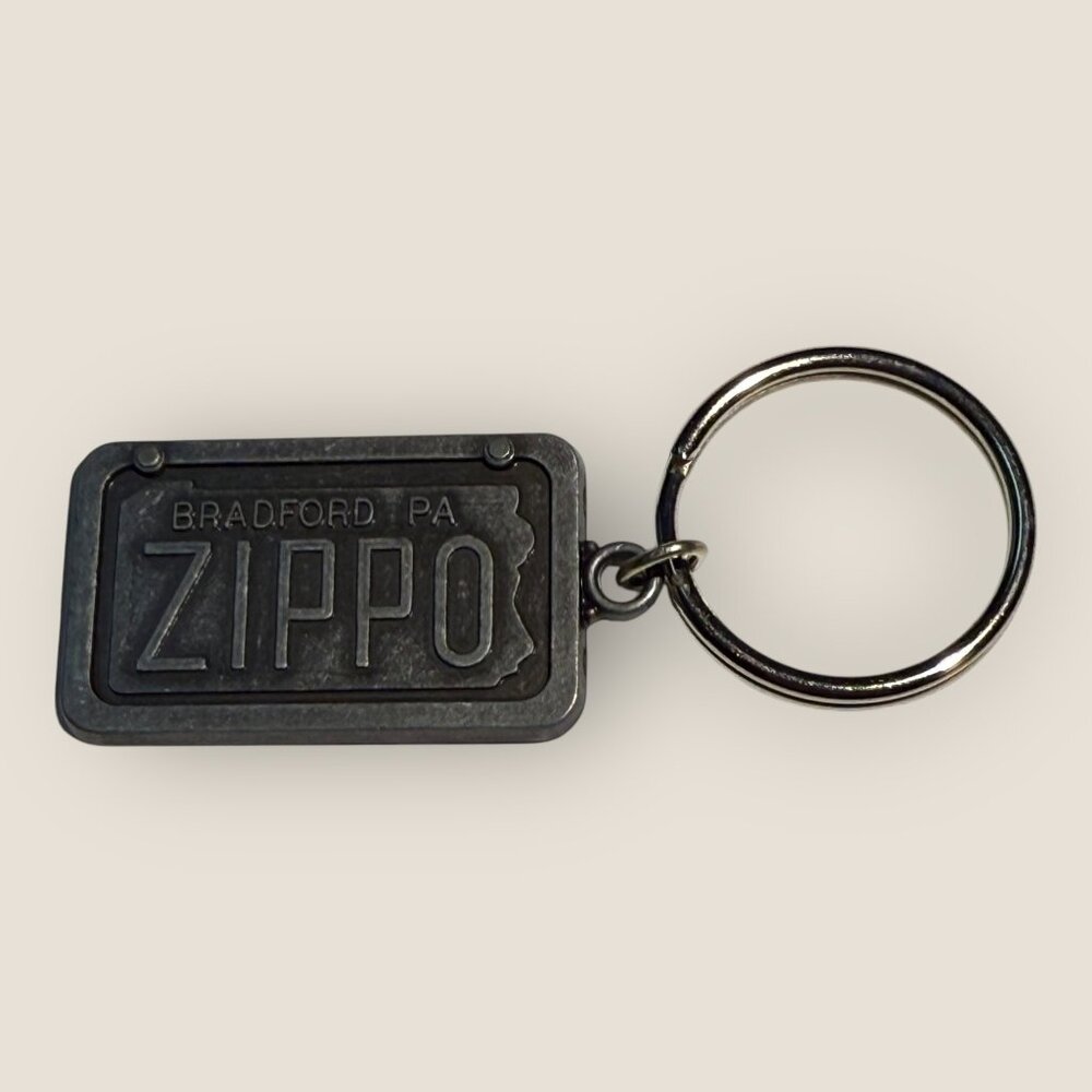 Vintage 90s Zippo Keychain Bradford PA Metal Rectangular Design Made In USA